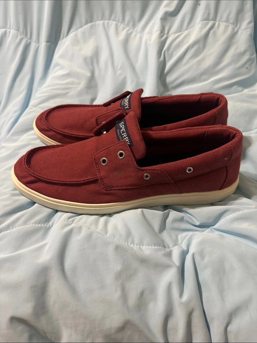 Sperry Men's Burgundy Canvas Moccasin-Style Boat Shoes